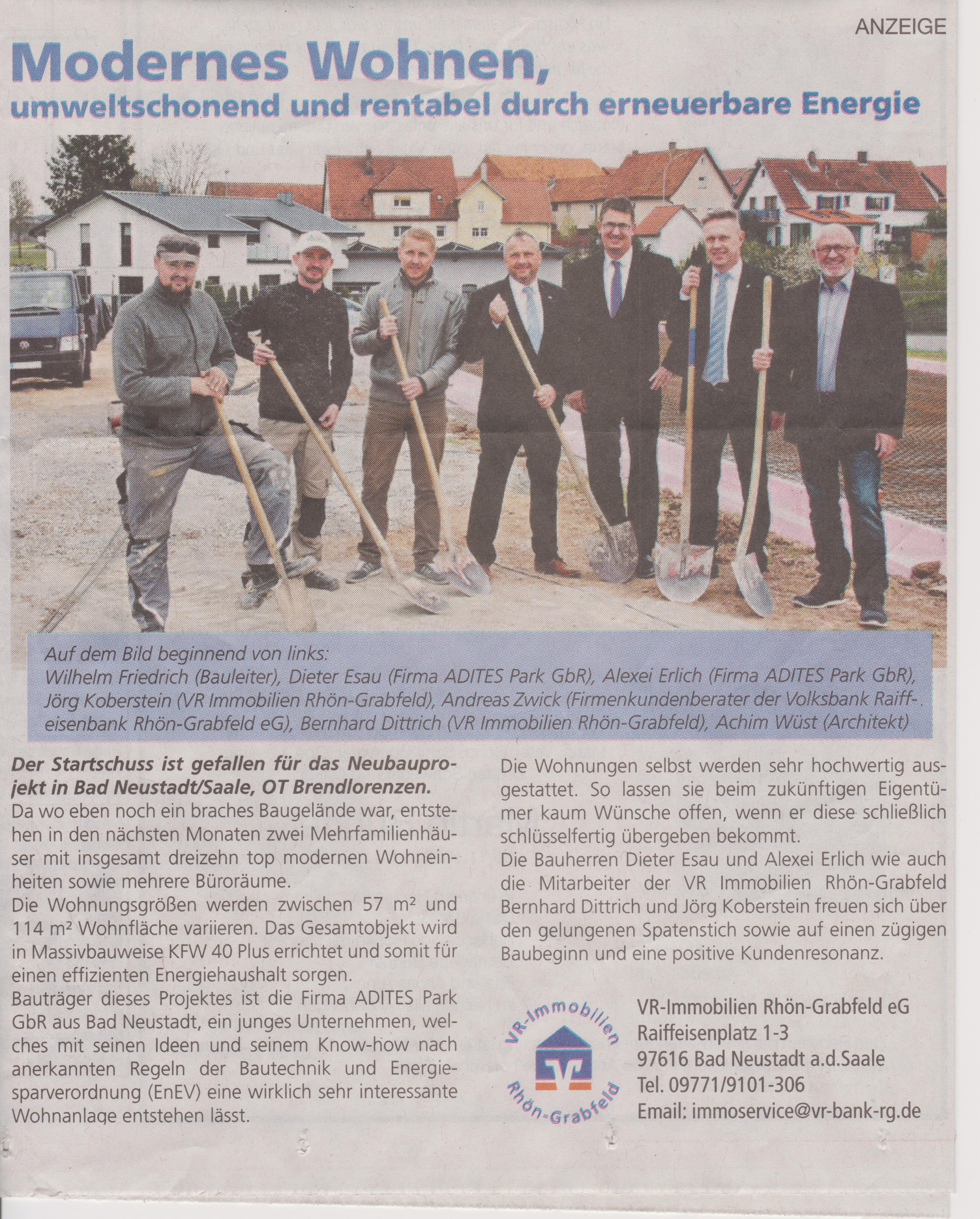 Read more about the article Pressebericht: Baubeginn Neubauprojekt Plus-Energie-Haus in Bad Neustadt