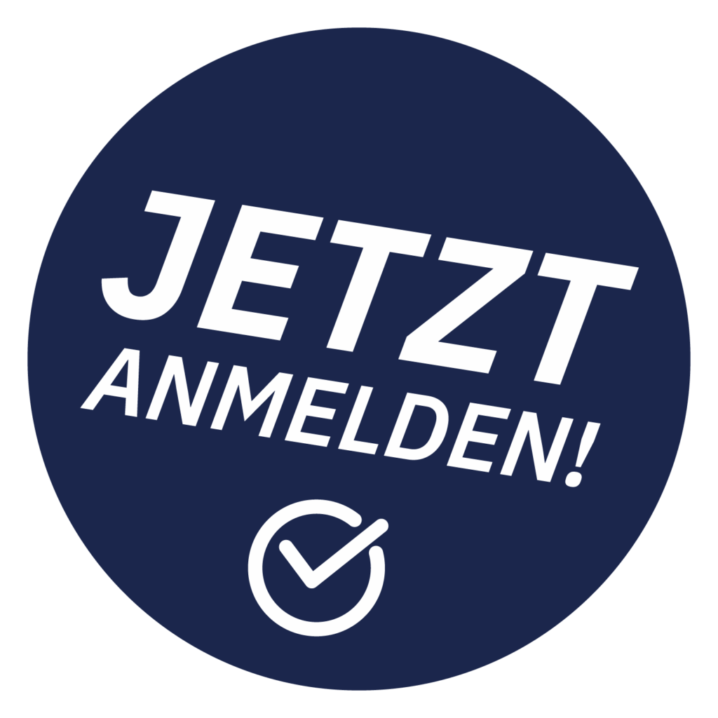 Button mit 'Jetzt anmelden' und Häkchen