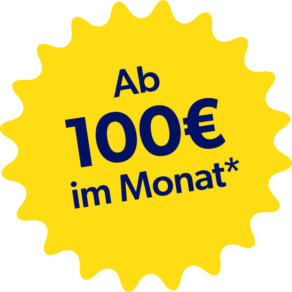 Gelbes Angebotsschild, 100€ monatlich